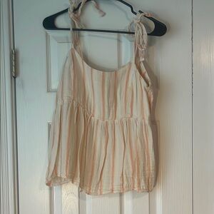 Old Navy Cream and Tan Sleeveless Camisole with Tie Front